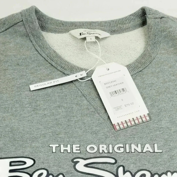 Ben Sherman Small Grey Heather Long Sleeve Men's Logo Crew Neck Cotton Sweater - Picture 9 of 10